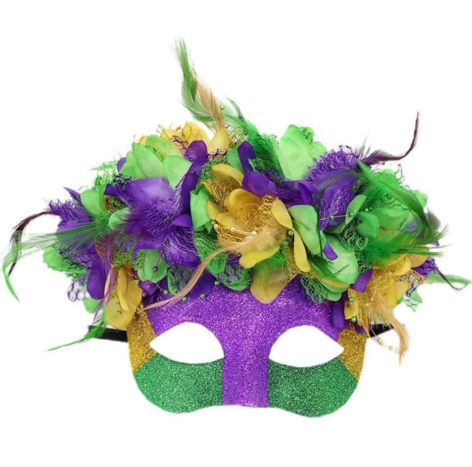 Masquerade Women Deluxe Half Mask With Feather Flowers Venetian Party Mardi Gras Halloween Mask Green