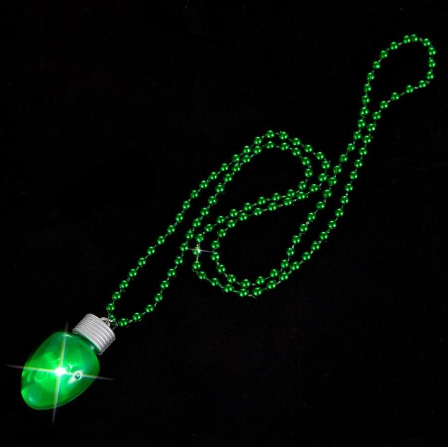 Light up Bulb Necklace on Mardi Gras Beads LED Flashing Glowing Necklaces Holiday Christmas Party Favor Stocking Stuffer