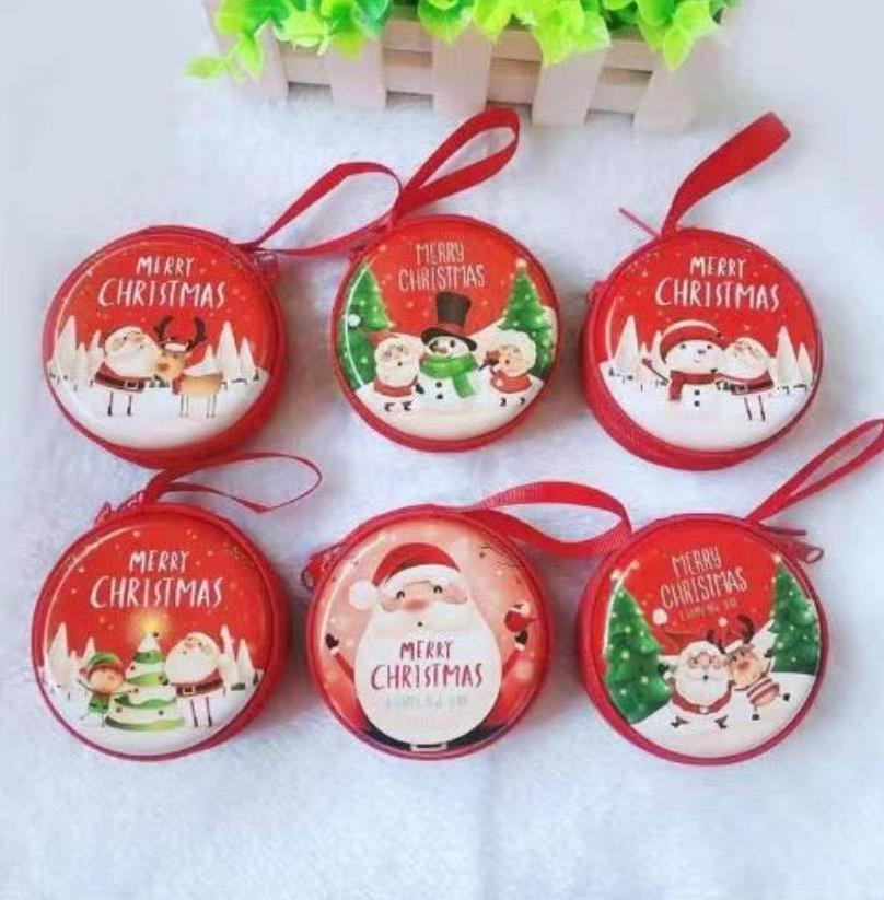 Christmas Coin Purse Mini Tins Money Wallet Change Pocket With Zipper Gift Box Jewelry Pouch Xmas Tree Hanging Ornaments