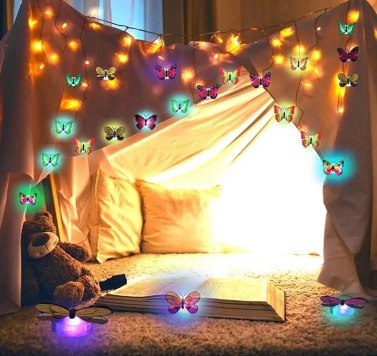 3D Butterfly Light Wall Decals LED Flashing Night Light for Bedroom Party Wedding Art Decorations