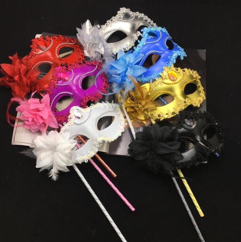 Venetian masquerade Dance Ball Handle Mask Wedding Party Fancy Dress Eyemask On Stick Masks Flower Lace Feather Held Stick Mask