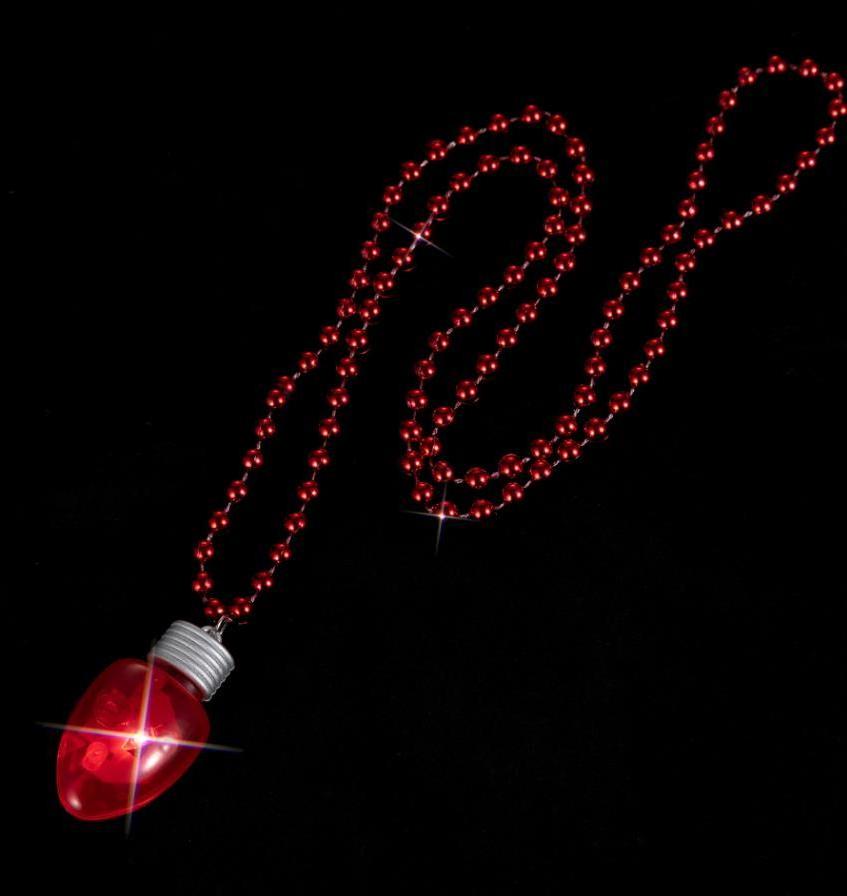 Light up Bulb Necklace on Mardi Gras Beads LED Flashing Glowing Necklaces Holiday Christmas Party Favor Stocking Stuffer