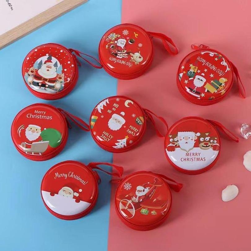 Christmas Coin Purse Mini Tins Money Wallet Change Pocket With Zipper Gift Box Jewelry Pouch Xmas Tree Hanging Ornaments