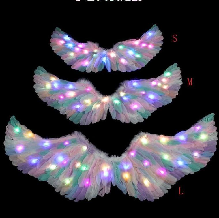 Light Up Angel Feather Wings LED Fairy Wing Costume Adult Women Kids Halloween Costume Dress Up Props Party Decorations