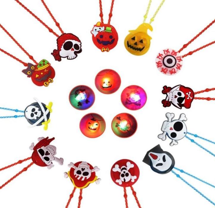 Halloween LED Necklaces Spider Ghost Pumpkin Neon Party Favors Kids Adult Flashing Light up toys Goodie Treat Bag Fillers