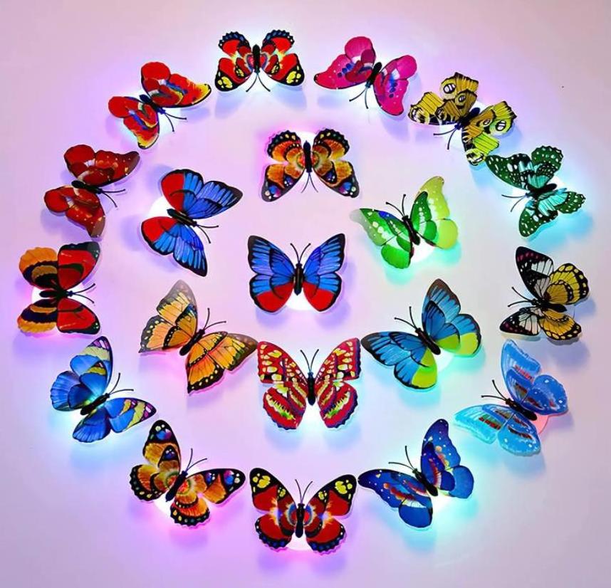 3D Butterfly Light Wall Decals LED Flashing Night Light for Bedroom Party Wedding Art Decorations