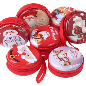 Christmas Coin Purse Mini Tins Money Wallet Change Pocket With Zipper Gift Box Jewelry Pouch Xmas Tree Hanging Ornaments