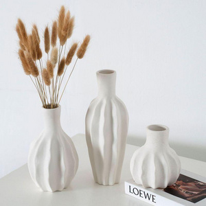 Nordic Simple Pleated Pattern Ceramic Vase Living Room Decoration Home Hydroponic Dried Flower Device