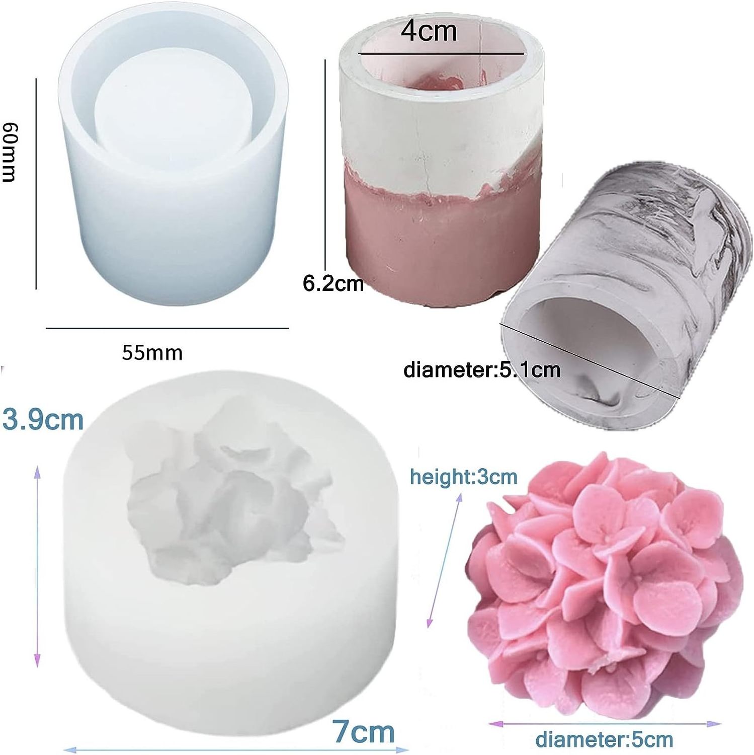 Wholesale Concrete Silicone Candle Jar Mold with Hydrangea Flower Soap Plaster Candle Vessels Molds