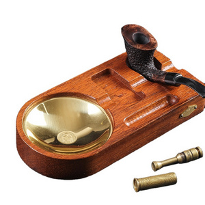 Wholesale Custom Cigar Smoking Pipe Ashtray Brass Lighter Press Bar Set Pipe Holder Pipe Ashtray