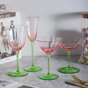 Home Light Luxury Retro Flowers Red Wine Goblet Crystal Glass Pink Green Champagne Cocktail Martini Glass