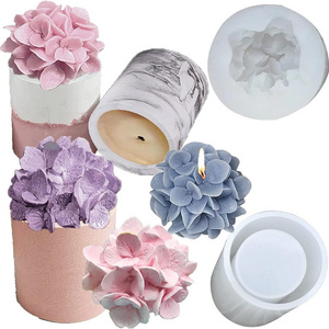 Wholesale Concrete Silicone Candle Jar Mold with Hydrangea Flower Soap Plaster Candle Vessels Molds