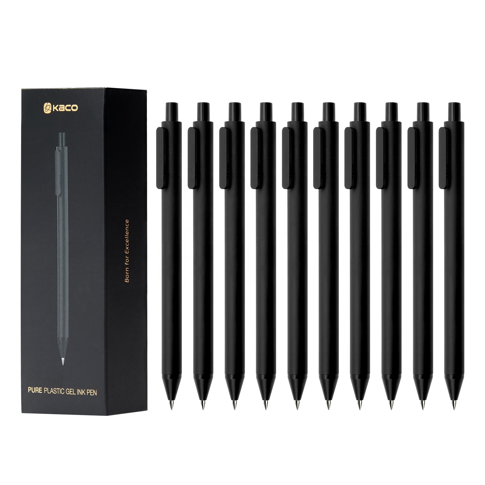 KACO PURE Custom Gel Pens Black Ink 0.5mm Fine Point for Office School Home Supplies Soft Touch Rubber Grip