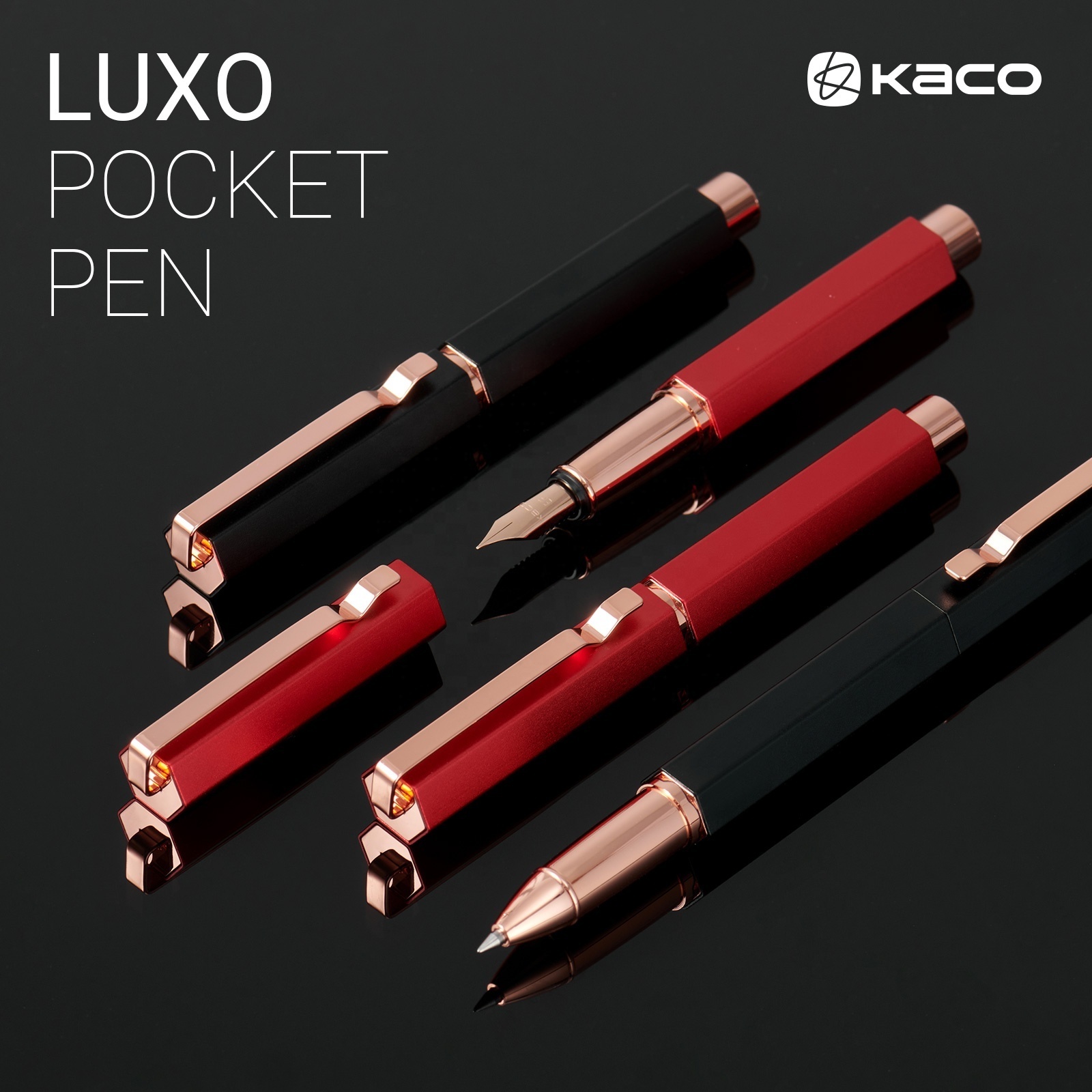 KACO LUXO Luxury Fountain Pen, Roller Pens, Extra Fine Nib with 2 Black Ink Cartridges in Gift Box with 1 Converter