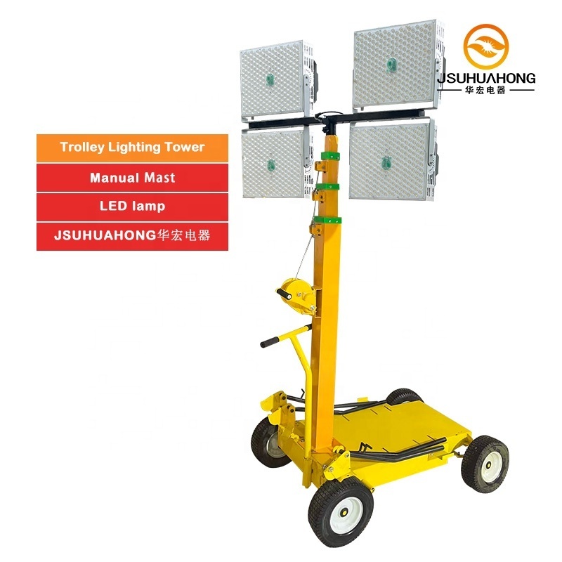 Handcart Type Lighting Tower LED 4000W Portable Lighting Tower 4M 5M 6M Trolley Mobile lifting Lighthouse