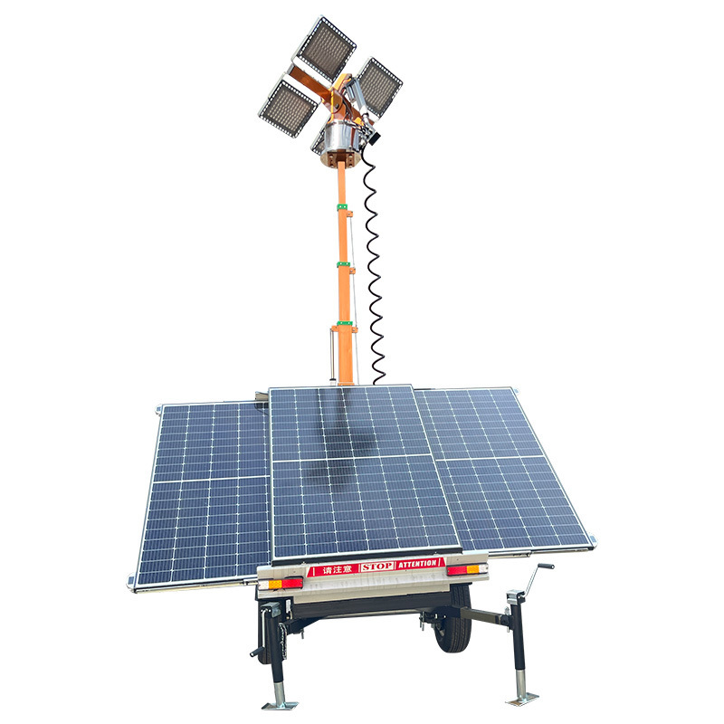 Huahong New Trailer Lifting 9M Tall LED Lights Retractable Solar Panels Portable Solar Light Tower