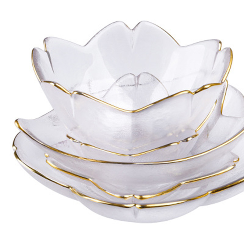 Factory Wholesale Household gold beaded edge Clear Glass Dish Set Salad Dessert Plates