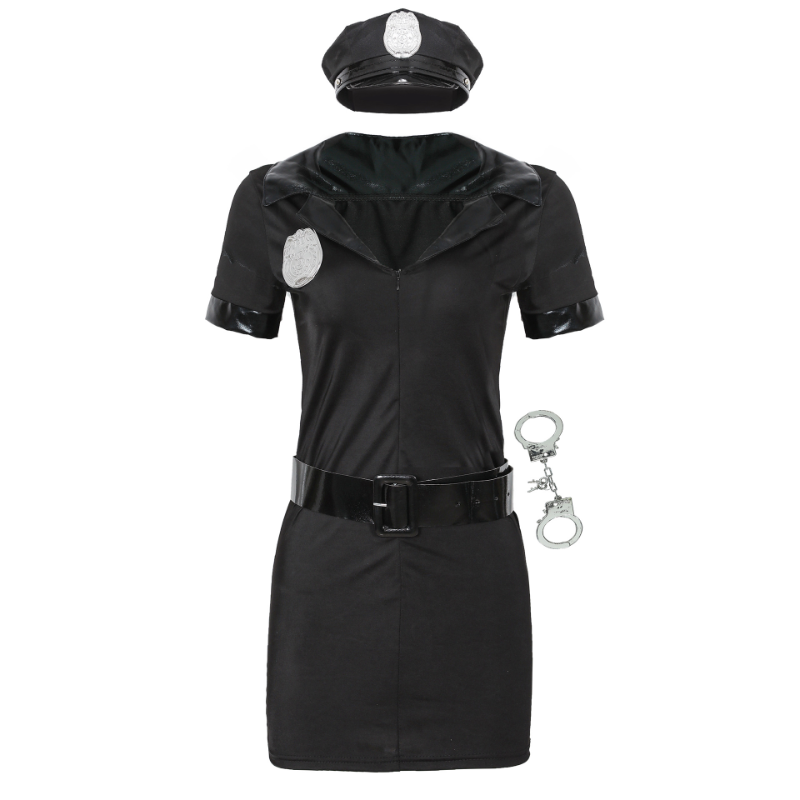 Futuretree Women's Police Cosplay Halloween Costume 6 Piece Sexy Dirty Cop Uniform Outfit Cotton Blend Nylon Fancy Dresses