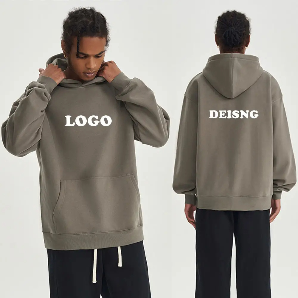 High Quality Wholesale Custom Print Logo Blank Plain No String Oversized Heavyweight Cotton Unisex Men Pullover Hoodie For Men