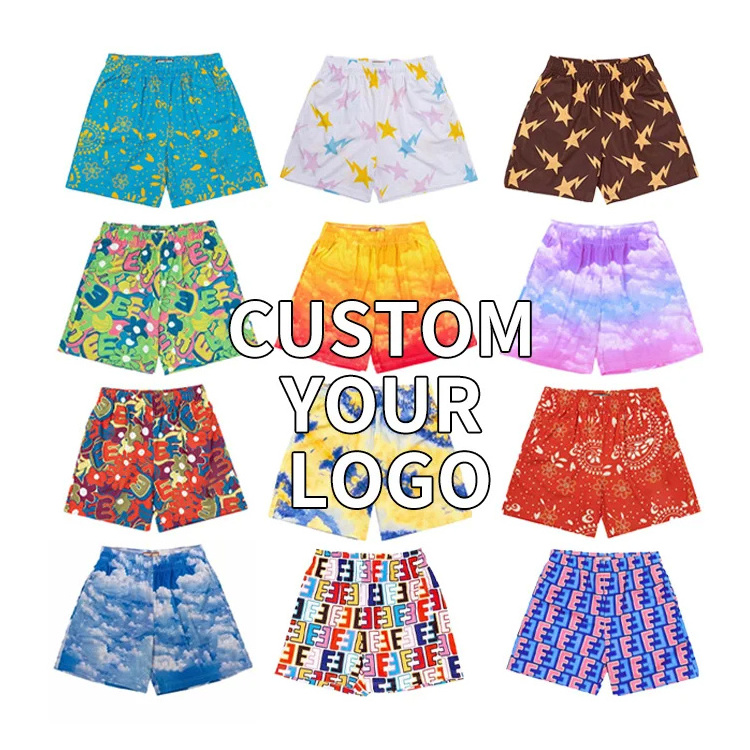 Premium Custom All Over Print Sublimation Double Line Polyester 5.5 6 Inch Inseam Men Basketball Mesh Shorts With Zipper Pockets