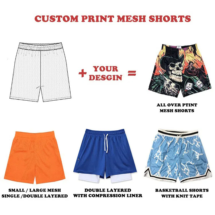 Premium Custom All Over Print Sublimation Double Line Polyester 5.5 6 Inch Inseam Men Basketball Mesh Shorts With Zipper Pockets