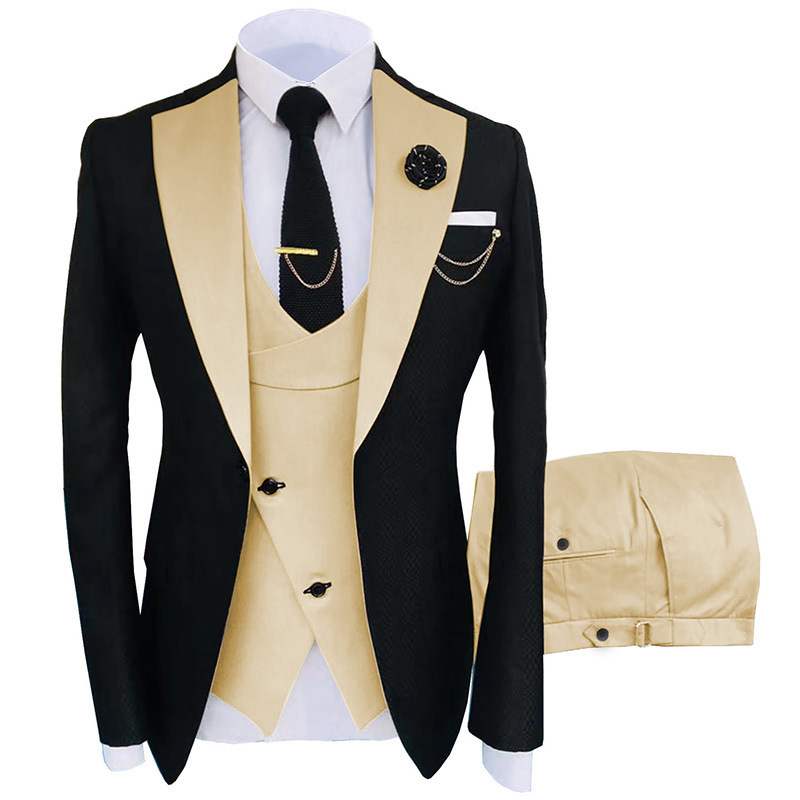 New Costume Men Popular Clothing Luxury Party Stage Men's Suit Groomsmen Regular Fit Tuxedo 3 Piece Set Jacket Trousers Vest