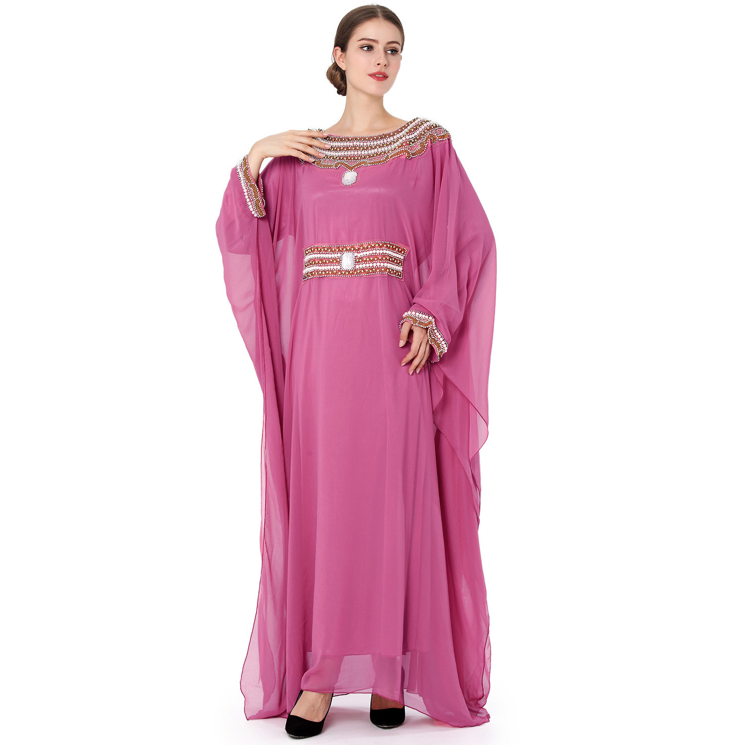 New High-grade Women's Chiffon Hui Muslim Long Skirt Long-sleeved Middle East Robe Arabic Shimmer Turkish Inner Slip Dresses