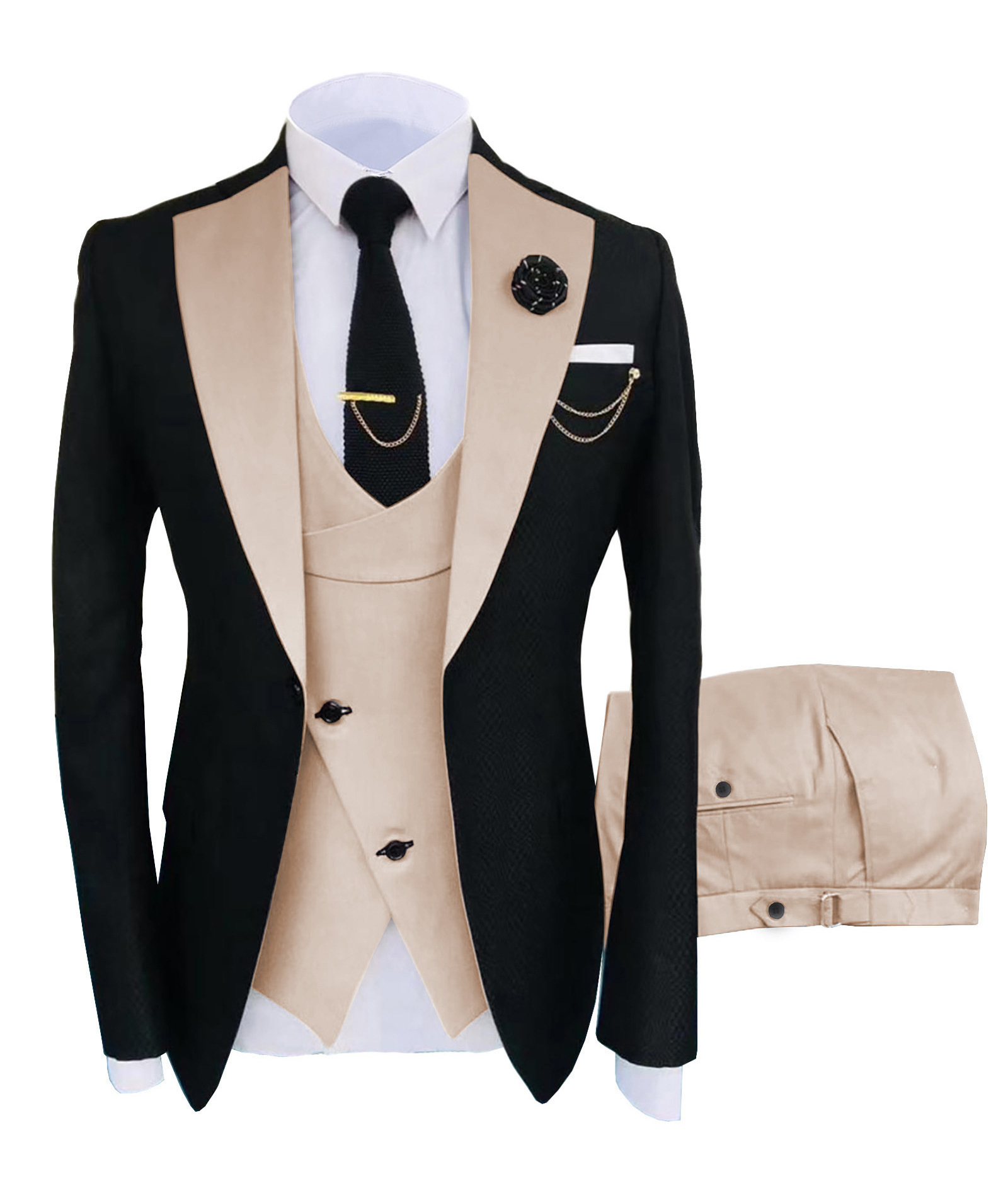 New Costume Men Popular Clothing Luxury Party Stage Men's Suit Groomsmen Regular Fit Tuxedo 3 Piece Set Jacket Trousers Vest