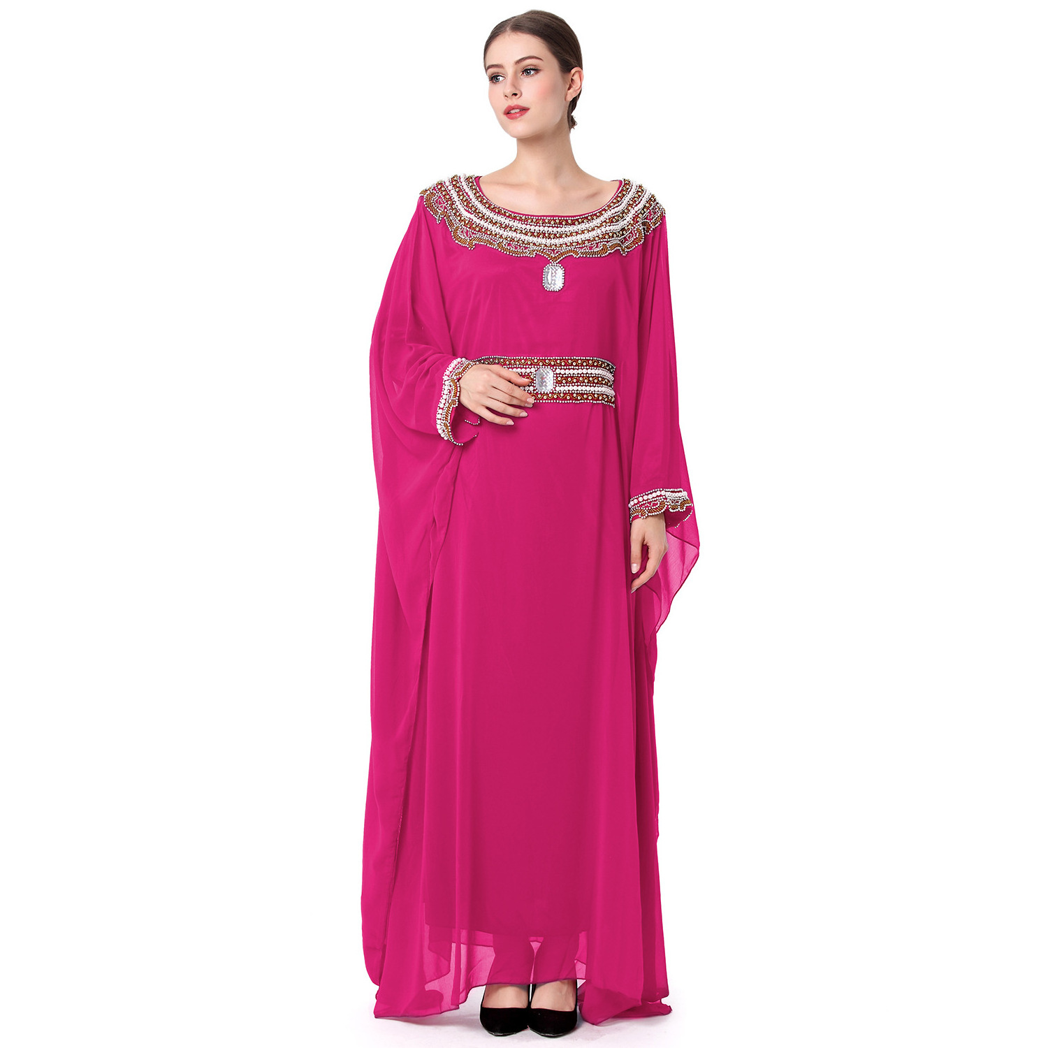 New High-grade Women's Chiffon Hui Muslim Long Skirt Long-sleeved Middle East Robe Arabic Shimmer Turkish Inner Slip Dresses