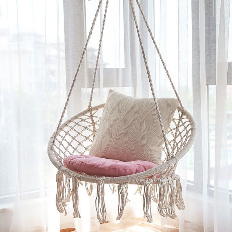 Indoor household cradles hanging baskets, cotton rope woven tassel swings hanging chair swing bracket