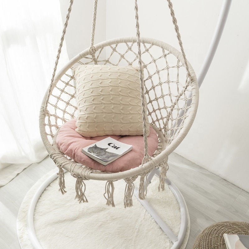 Indoor household cradles hanging baskets, cotton rope woven tassel swings hanging chair swing bracket