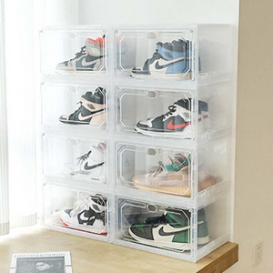 Customized Sneaker Shoe Box Clear Acrylic Plastic Magnetic Shoe Crate Display Case Transparent Stackable Shoe Box Storage