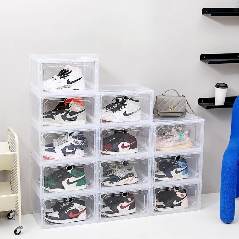 Customized Sneaker Shoe Box Clear Acrylic Plastic Magnetic Shoe Crate Display Case Transparent Stackable Shoe Box Storage