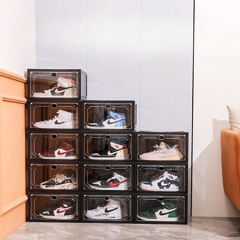 Customized Sneaker Shoe Box Clear Acrylic Plastic Magnetic Shoe Crate Display Case Transparent Stackable Shoe Box Storage