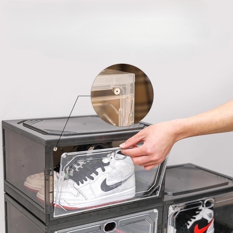 Customized Sneaker Shoe Box Clear Acrylic Plastic Magnetic Shoe Crate Display Case Transparent Stackable Shoe Box Storage