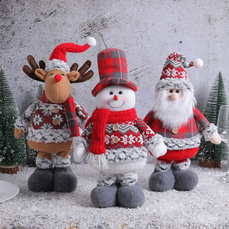 22 Inch Large Size Christmas Santa Figurine Telescopic Length Standing Christmas Snowman Elk Ornament Doll Xmas Decoration