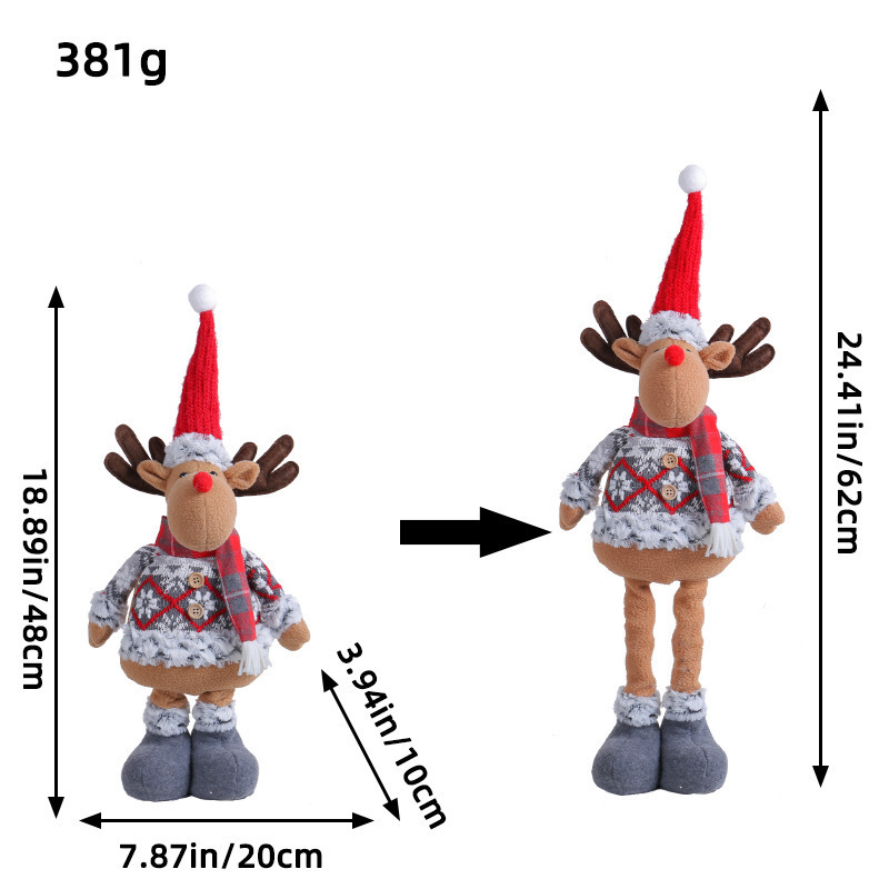 22 Inch Large Size Christmas Santa Figurine Telescopic Length Standing Christmas Snowman Elk Ornament Doll Xmas Decoration