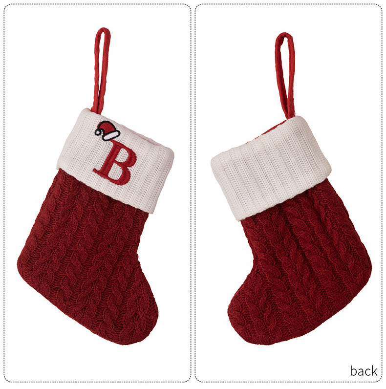 Custom Mini Cute Wool Knit Christmas Stocking  with Letters and Snowflake Embroidery for Hanging Decorations