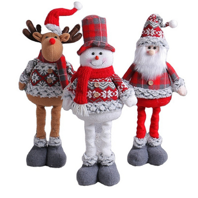 22 Inch Large Size Christmas Santa Figurine Telescopic Length Standing Christmas Snowman Elk Ornament Doll Xmas Decoration