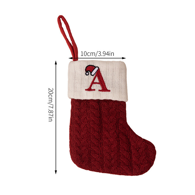 Custom Mini Cute Wool Knit Christmas Stocking  with Letters and Snowflake Embroidery for Hanging Decorations