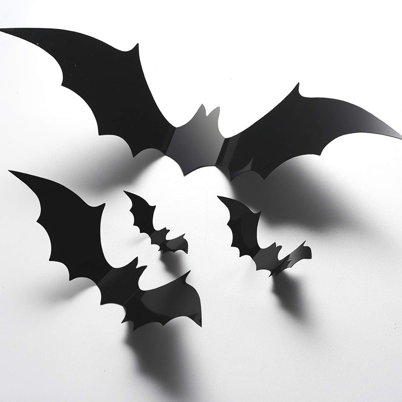 3D PVC Scary Black Bats Wall Stickers With Double Sided Foam Tape For Halloween Party Decoration Indoor Decor