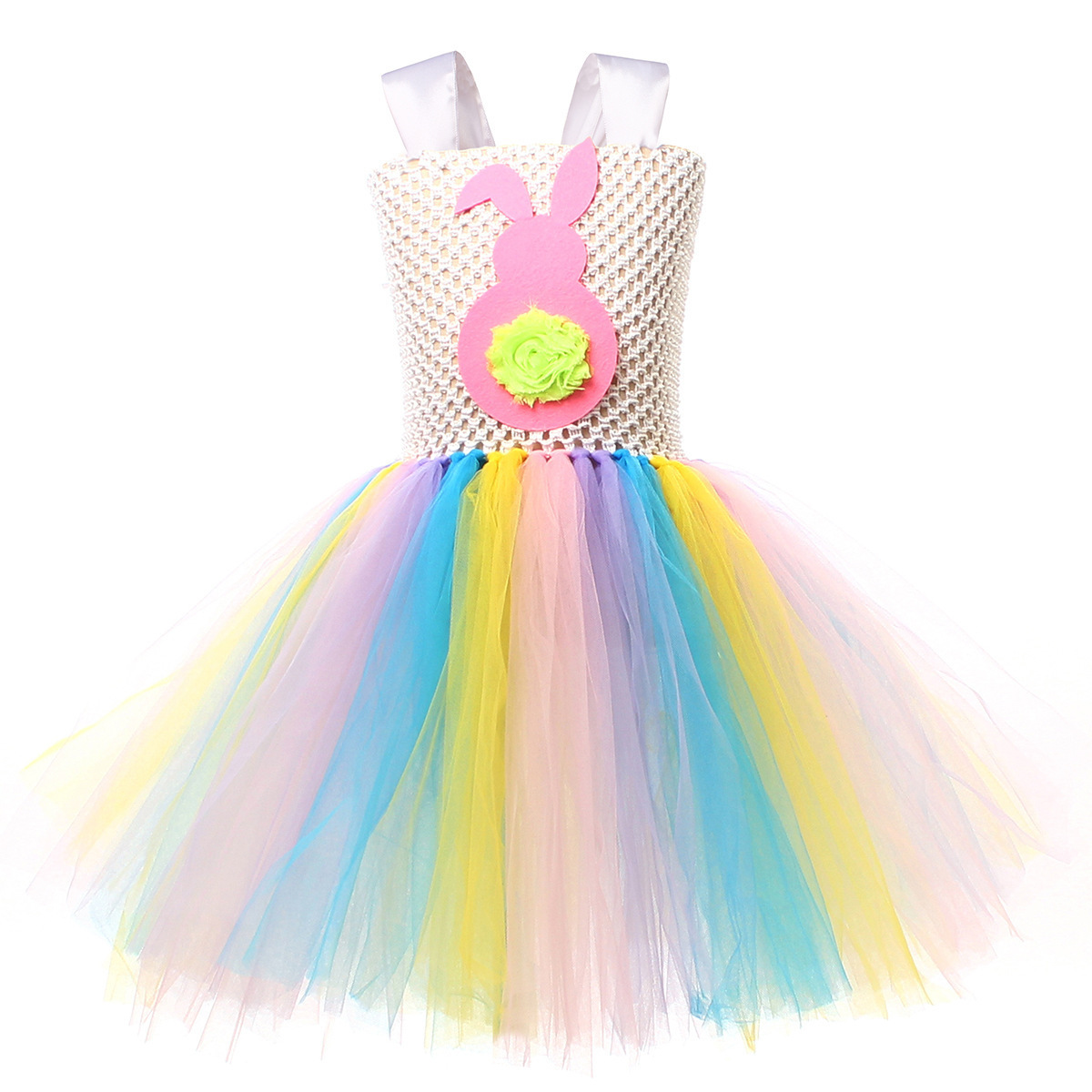 Baby Girls Ruffle Sleeveless Princess Tulle Tutu Dresses With Rabbit Ear Headband Easter Bunny Outfit