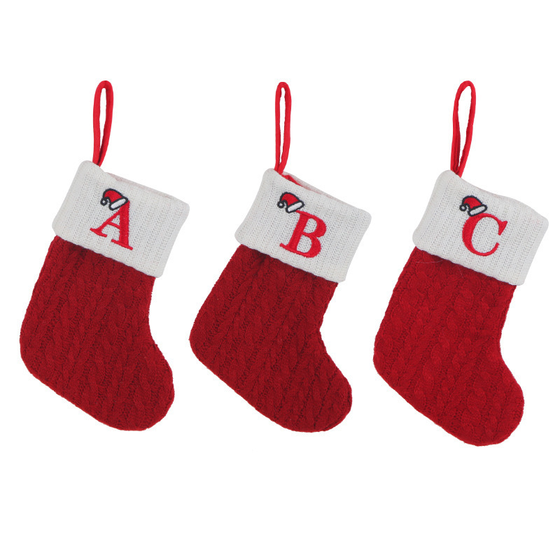 Custom Mini Cute Wool Knit Christmas Stocking  with Letters and Snowflake Embroidery for Hanging Decorations