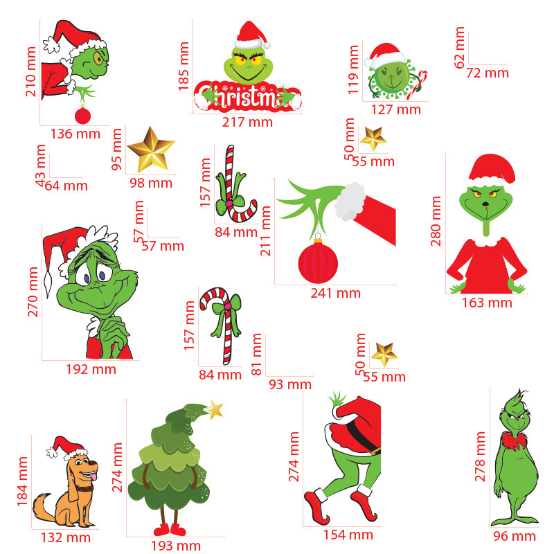 8 Sheet Funny Removable PVC Christmas Tree Grinchmas Wall Glass Stickers Decal Window Clings Xmas Holiday Home Decor