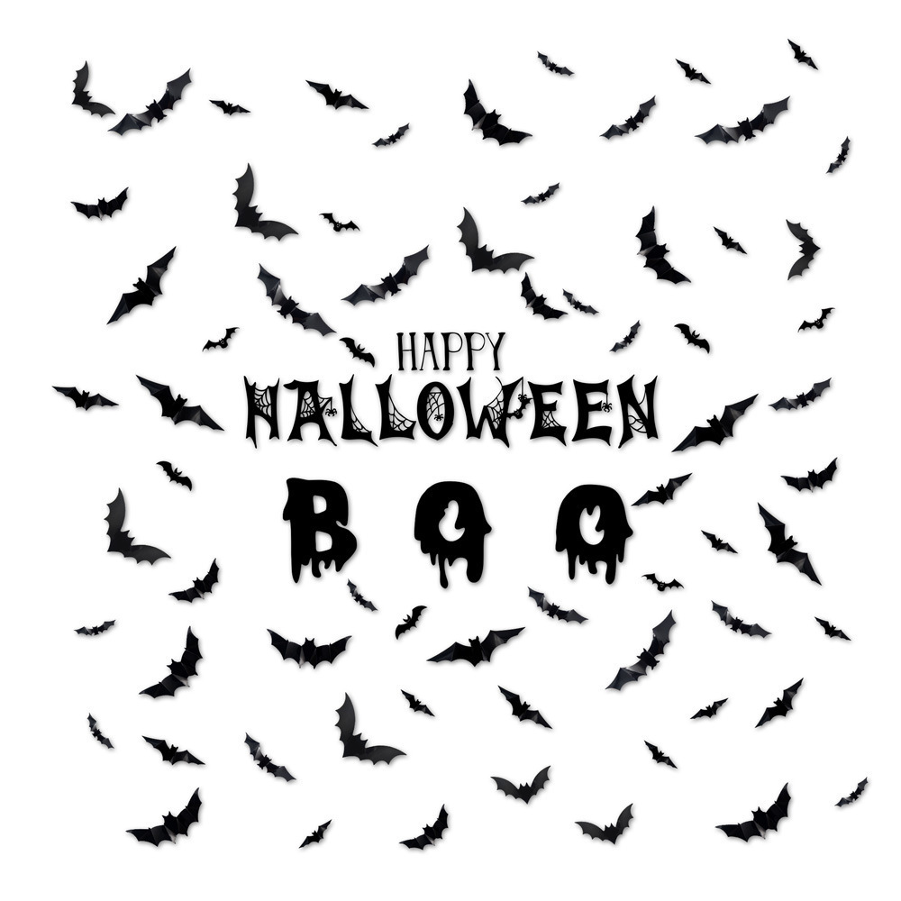 3D PET Boo Happy Halloween Wall Stickers Black Scary Spider Bat and Ghost Design for Door and Event Decorations Packaging Use