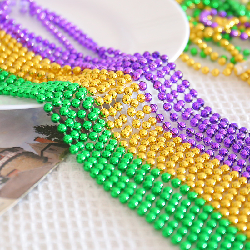 10 Pcs Mardi Gras Beads 80cm Metallic Gold Green Purple Colors Bead Necklace For Party Costume Dress Up Favors Supplies