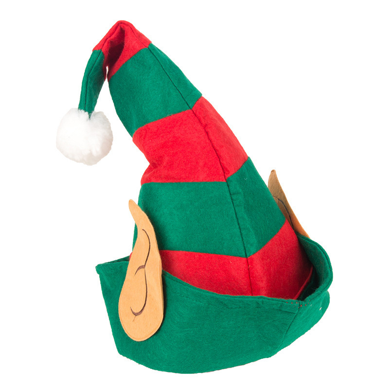 Santa's Helper Red And Green Christmas Elf Hat With Attached Ears For Kids Adults Xmas Party Costume Accessories