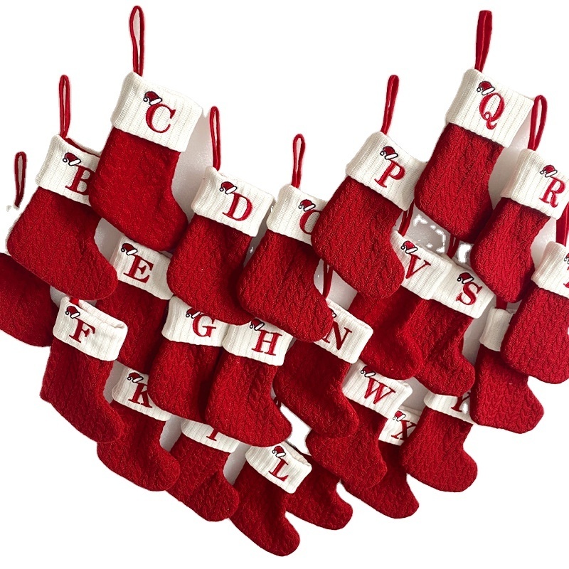 Custom Mini Cute Wool Knit Christmas Stocking  with Letters and Snowflake Embroidery for Hanging Decorations