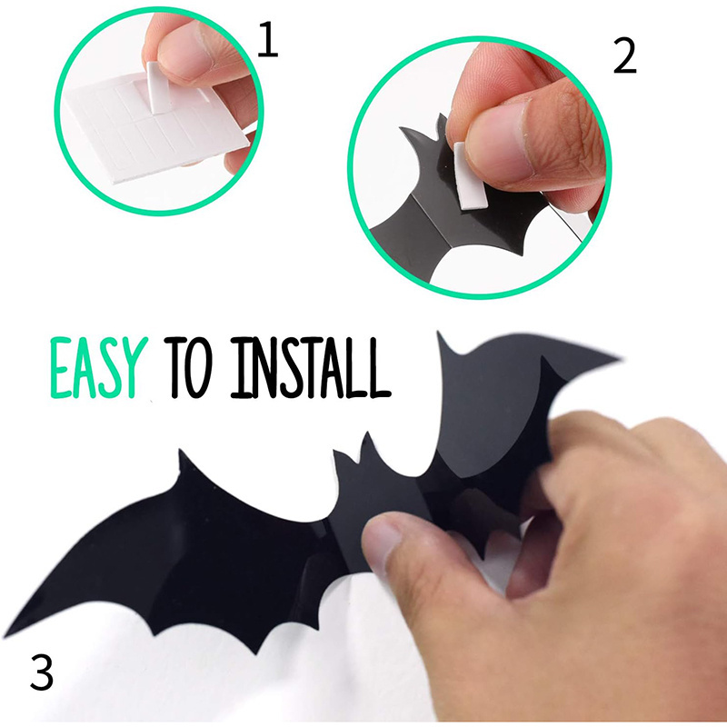 3D PVC Scary Black Bats Wall Stickers With Double Sided Foam Tape For Halloween Party Decoration Indoor Decor