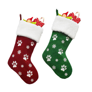 18-Inch Veet Pet Christmas Stocking with Dog Paw Embroidery Custom Size Cotton Plush for Xmas Tree Decorations Noel Gift Socks